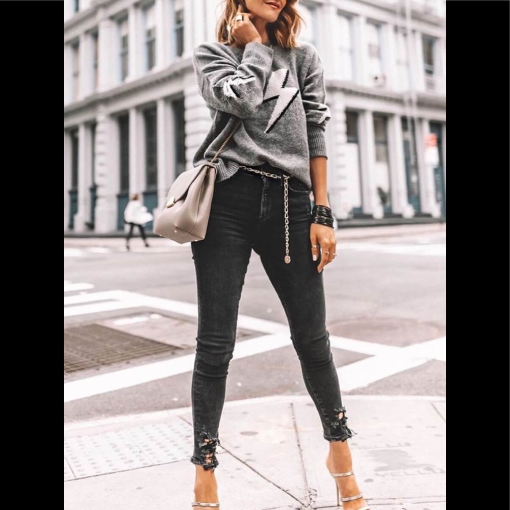 Lighting Bolt Patchwork Grey Sweater - image 2